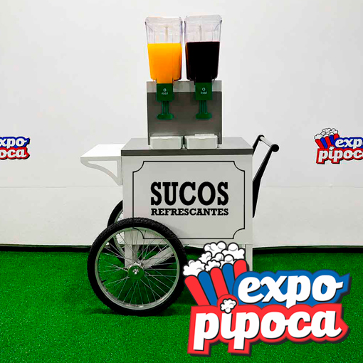 Carrinho de pipoca branco personalizado para loja em shopping, eventos corporativos e ativações de marca em São Paulo.